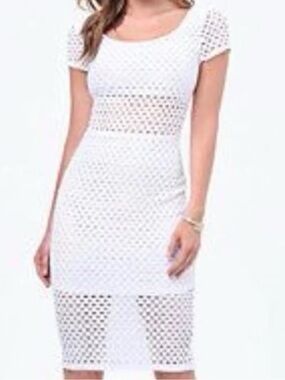 Bebe Summer White Midi Eyelet Dress
